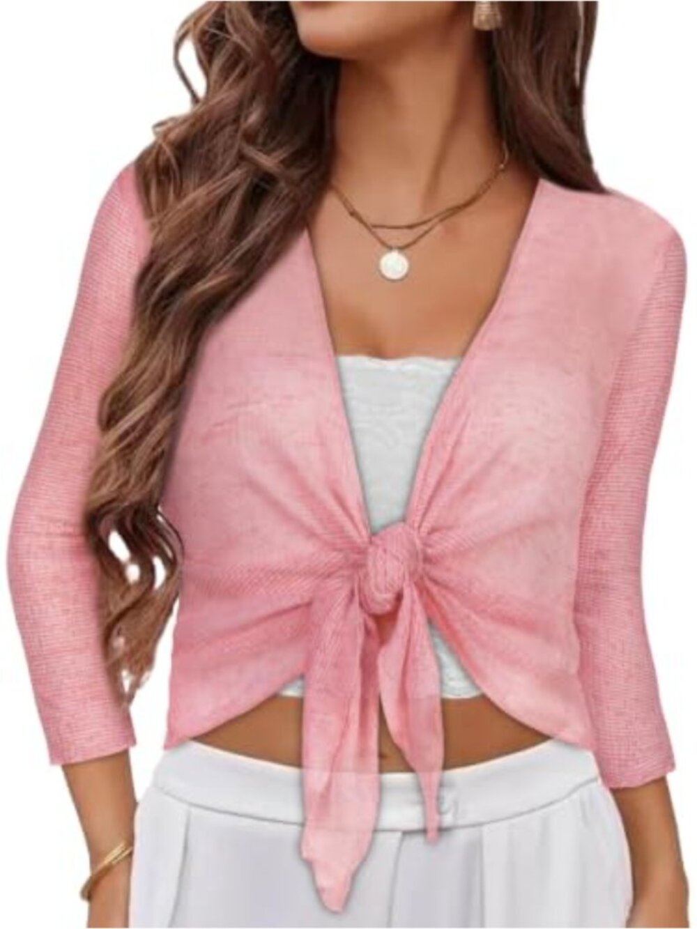 Sheer Bolero Shrug for Women 3/4 Sleeve Tie Front Cardigan